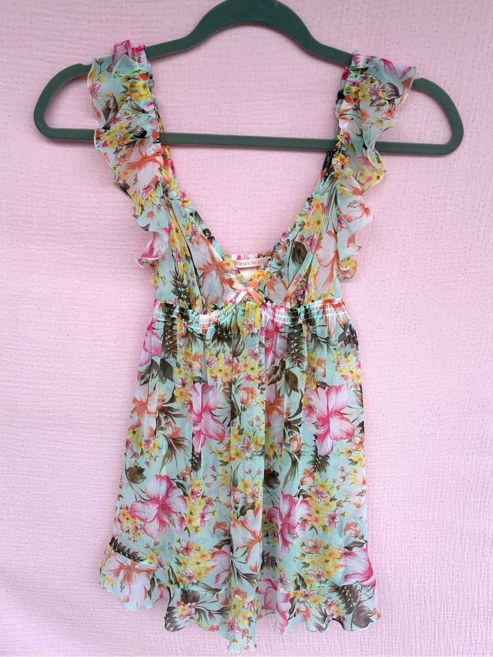 Victoria's Secret Floral Chiffon Babydoll Lingerie Top Size Small